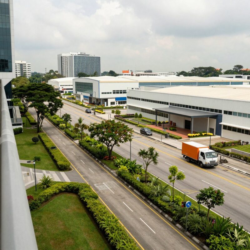 Singapore community near a modern industrial development Singapore community near a modern industrial development